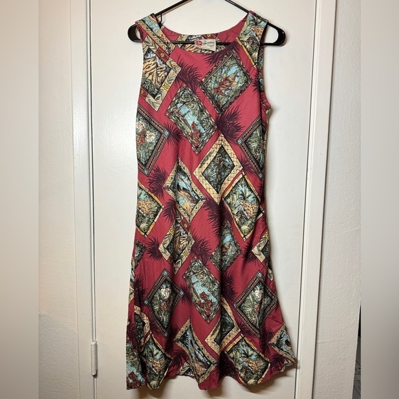 Vintage Hilo Hattie Made in Hawaii Maroon Tropical Hawaiian Sleeveless Dress M - Picture 14 of 14